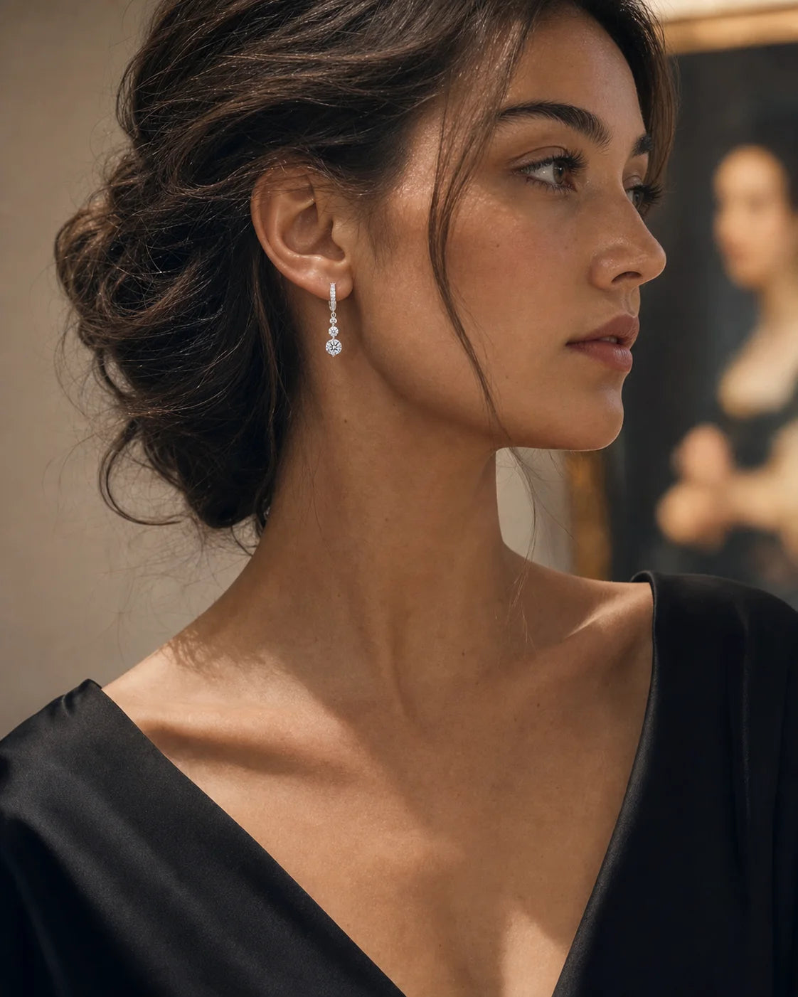 Cascade Earrings worn in an editorial everyday setting
