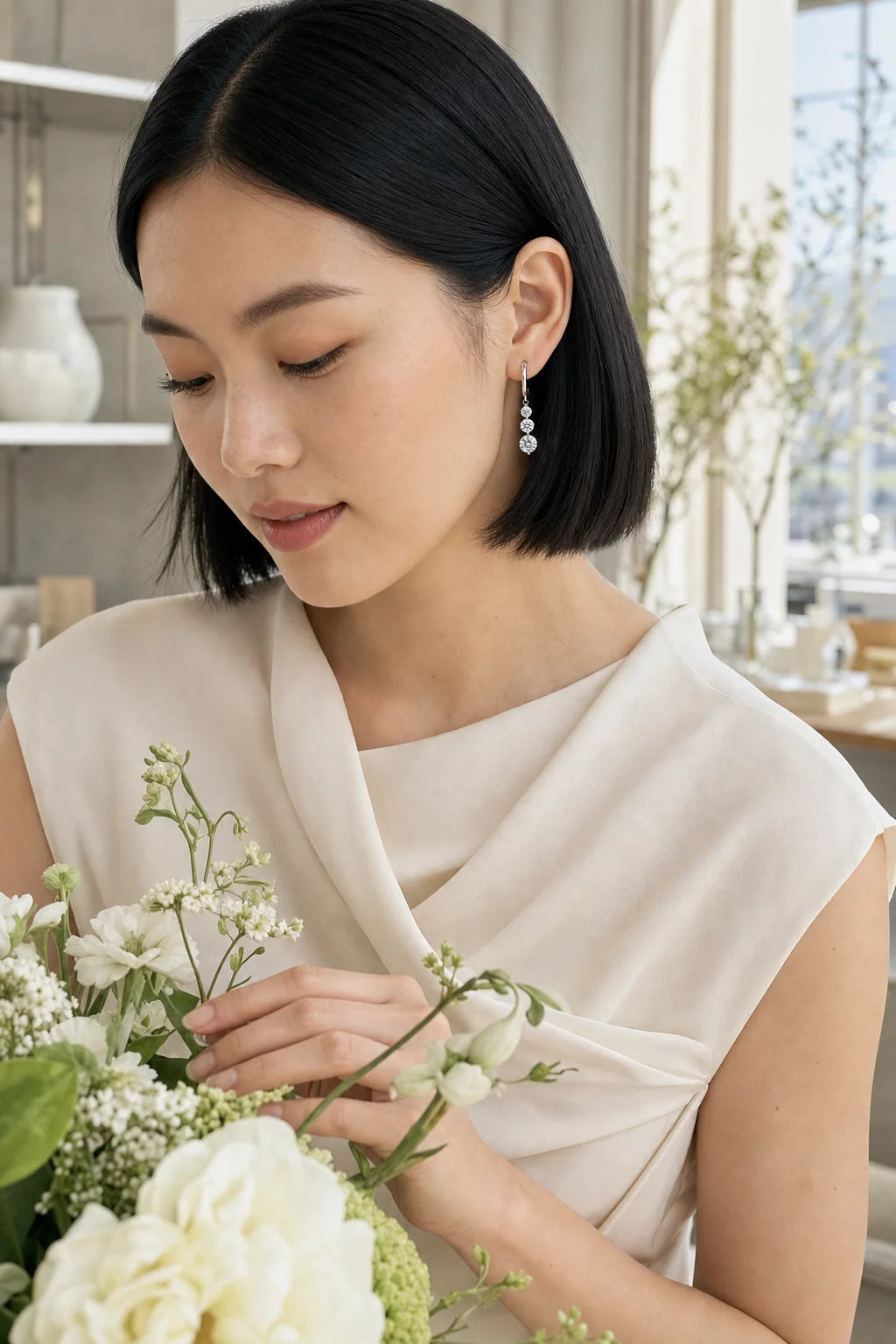 Cascade Earrings styled in an editorial setting