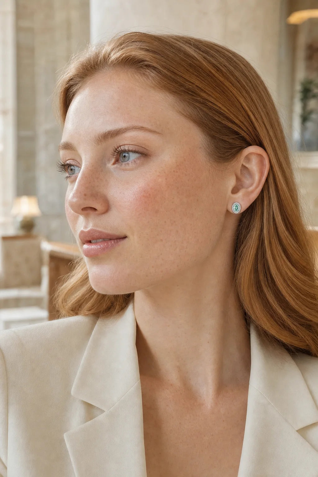 Aurore Earrings worn in an editorial everyday setting