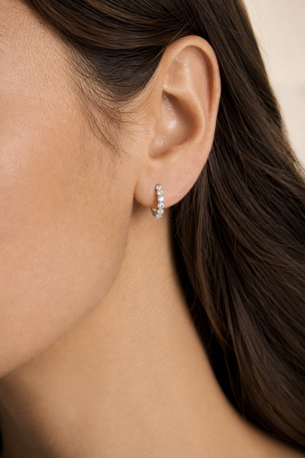 Rivière Earrings worn in Platinum Plated finish