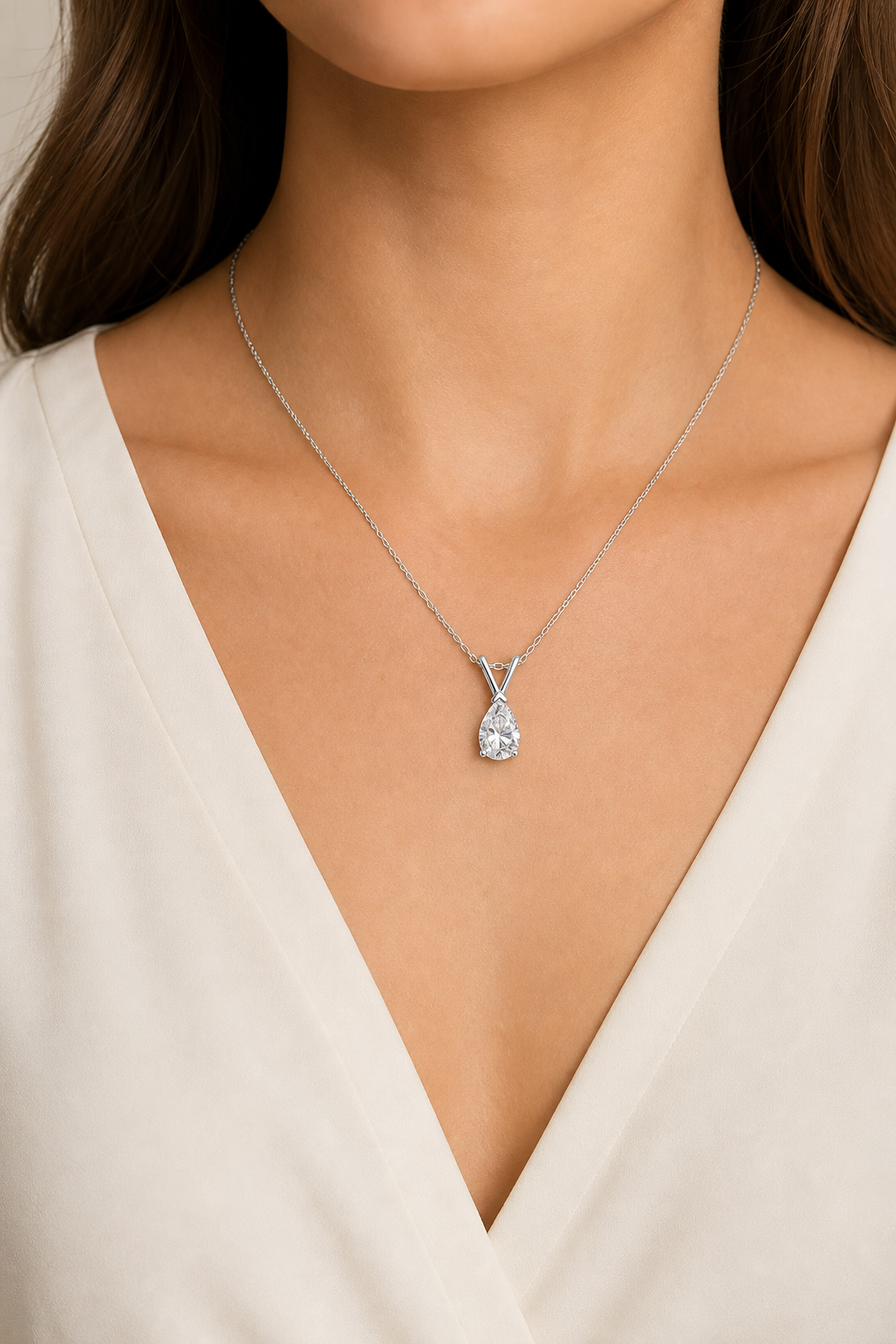 Rosée Necklace worn in Platinum Plated finish