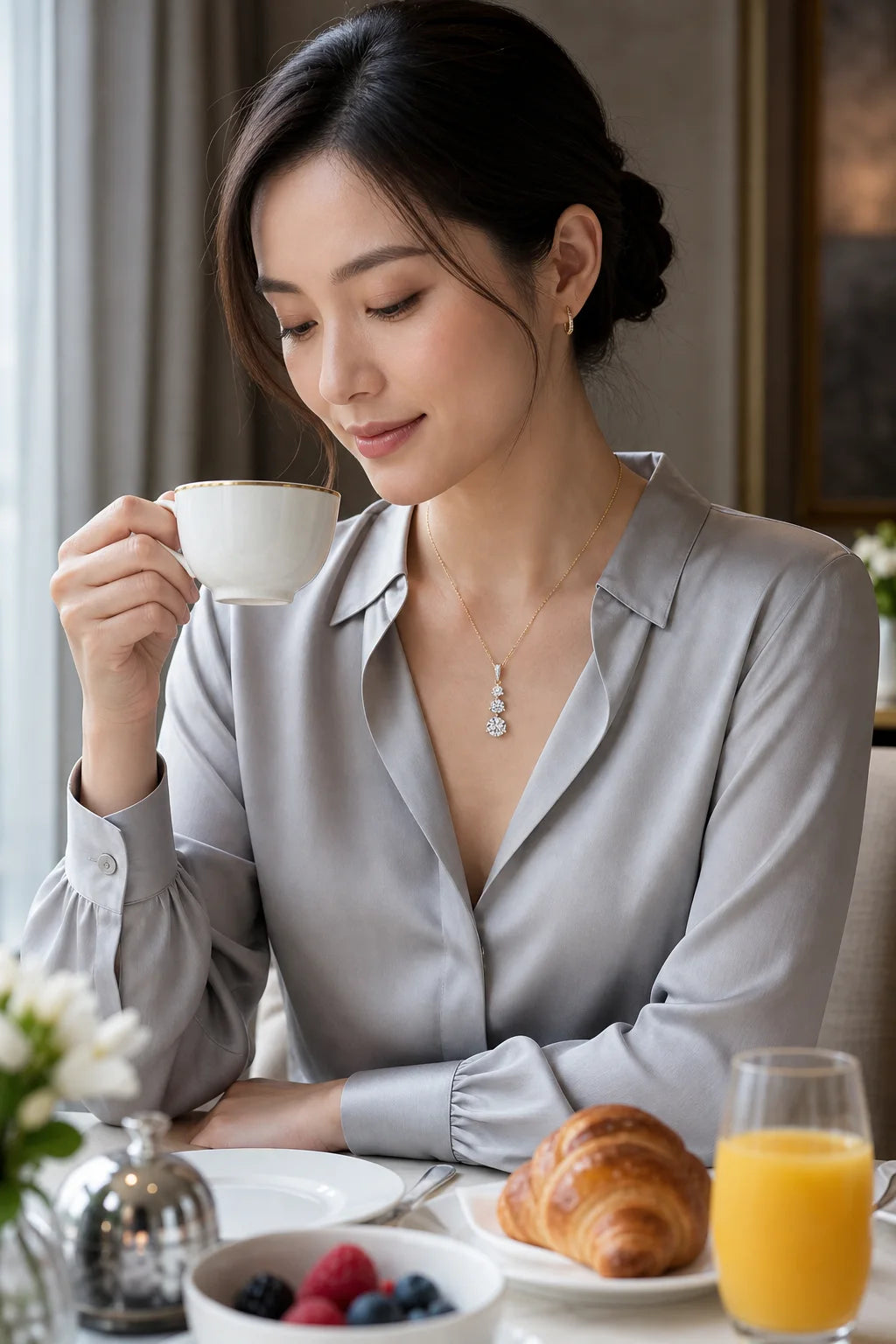 Cascade Necklace styled in an editorial setting