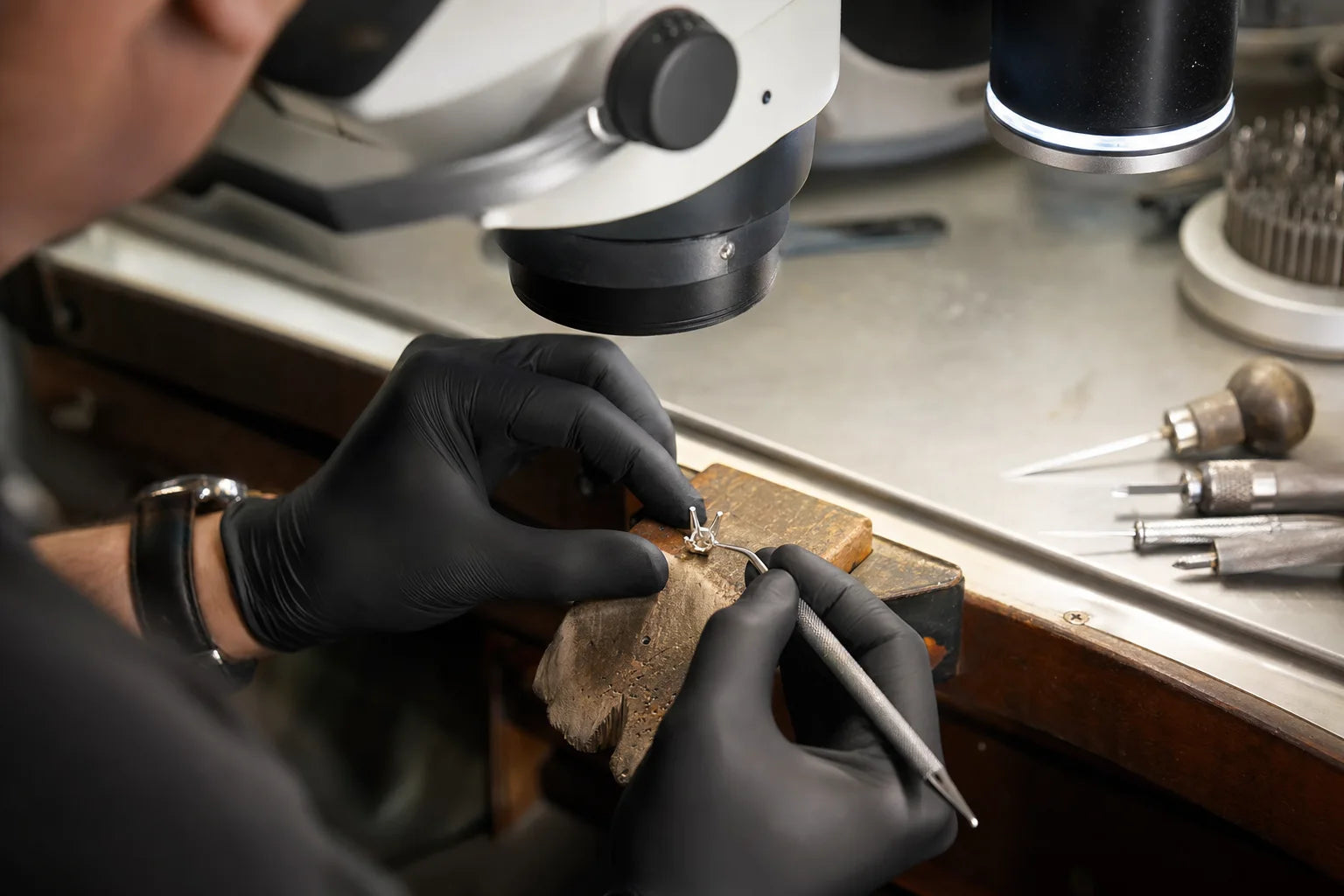 Jewellery detail being refined under magnification