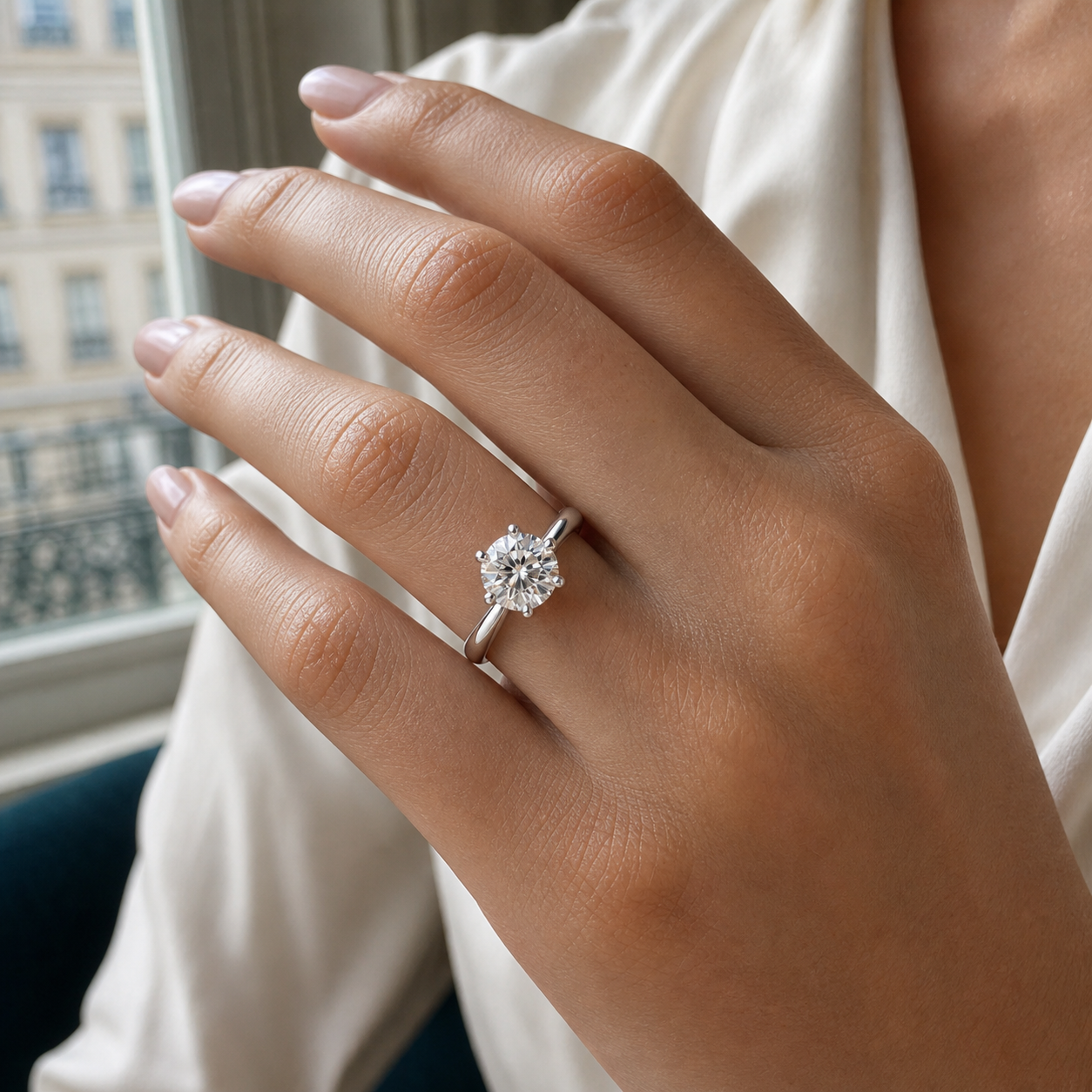 Amóur Diamant Ring mit einem Karat an der Hand