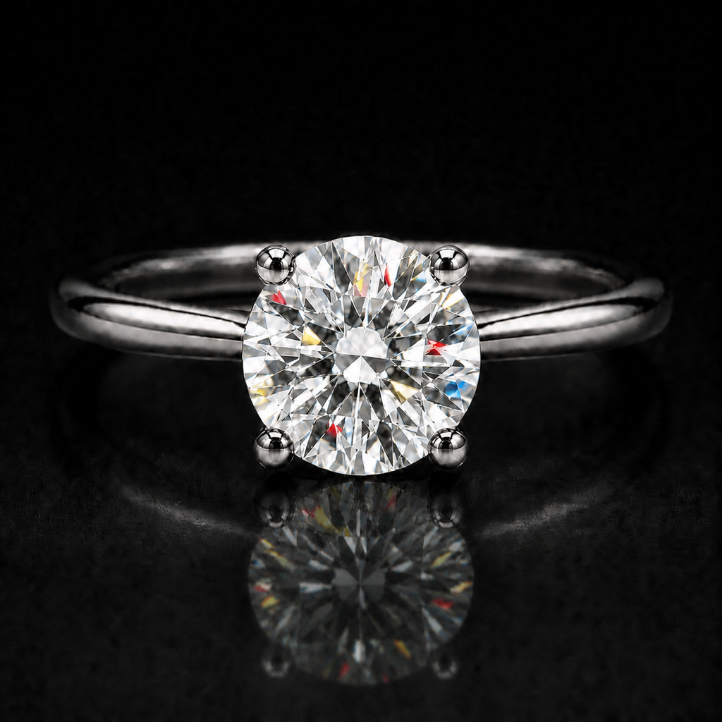 Solitärring mit rundem Brillantschliff und Moissanit