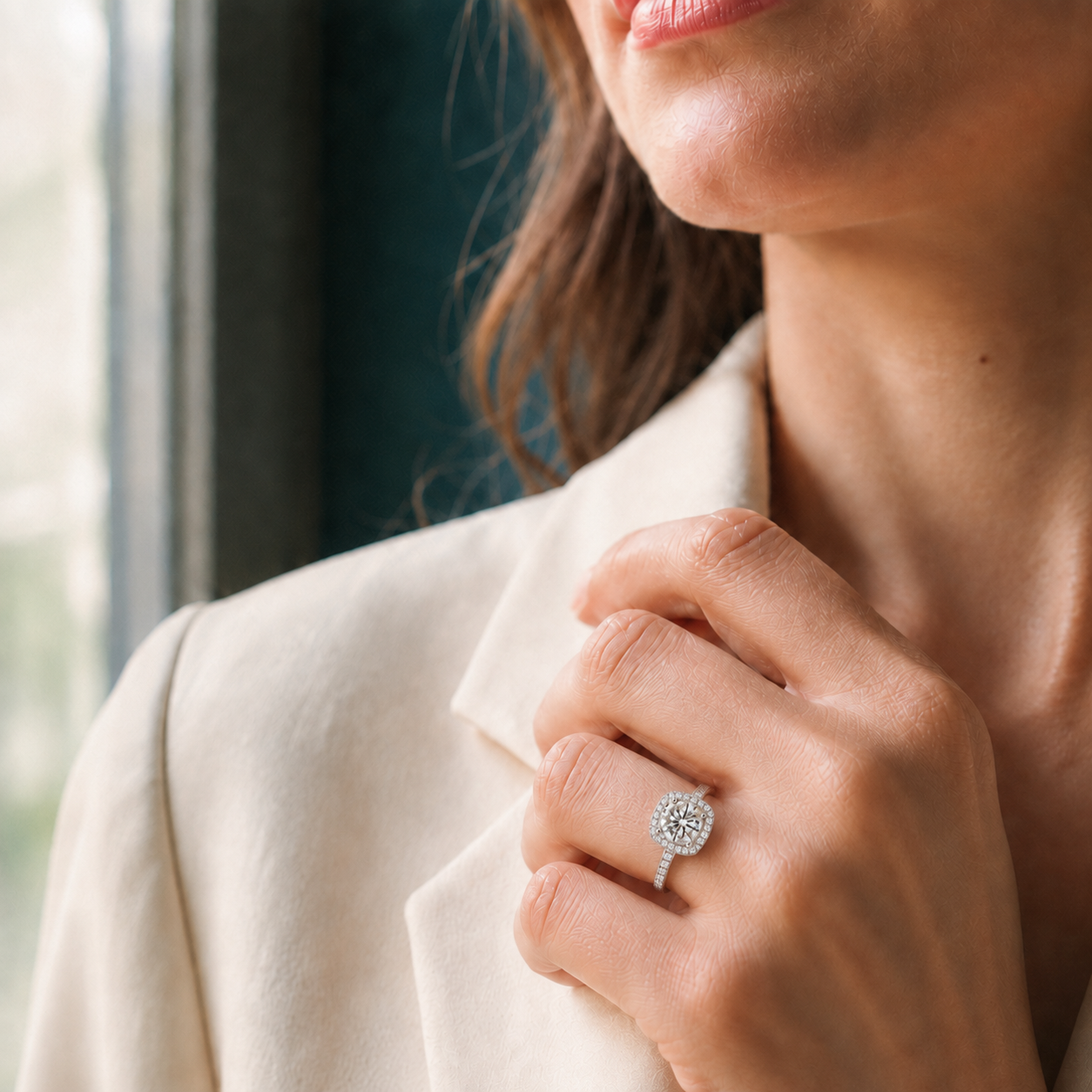 La Couronne-ring med laboratoriedyrket diamant båret på hånden