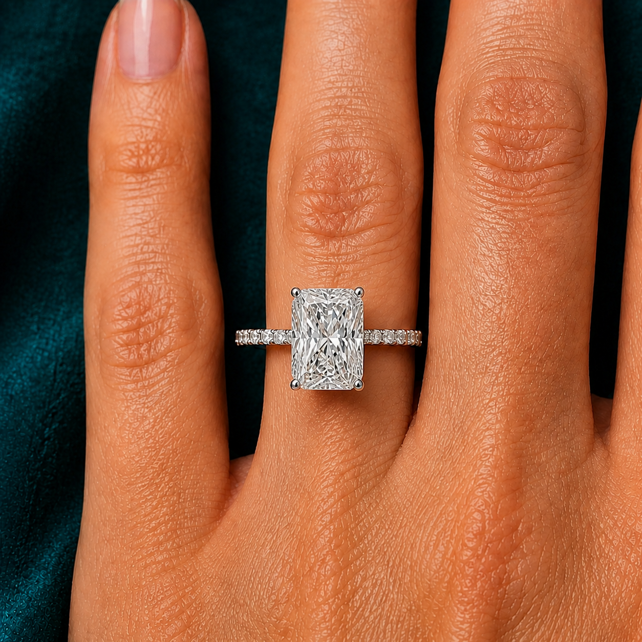 Lumière d’Amour Ring mit 2 Karat an der Hand