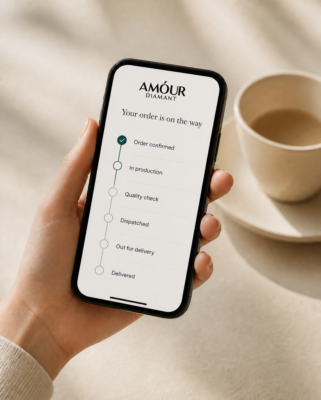 Order tracking shown on a mobile phone